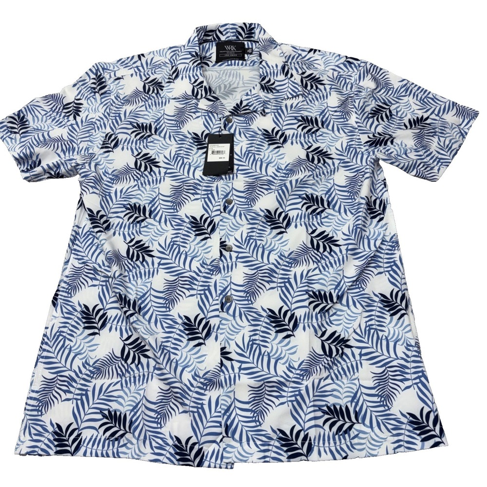 WRK 4 Way Stretch Hawaiian Camp Shirt Men XL Standard Slim Palms Loop Collar NWT